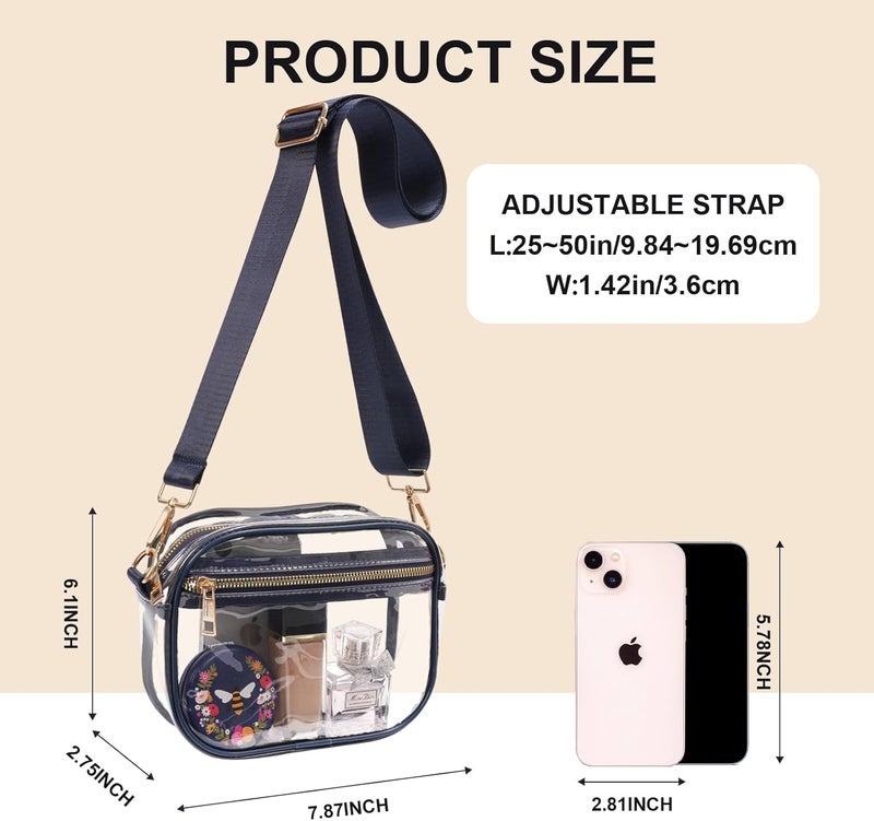 Fibrdoo Clear Bag Stadium Approved, Leather Clear Crossbody Purse Bag for Concerts Sports Events Festivals - Image 3
